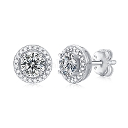 Anti-Tarnish 925 Sterling Silver Micro Pave Clear Cubic Zirconia, with Moissanite Rhinestone Stud Earrings, Round, Platinum, 8.5mm(AJEW-U007-08P)