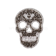 Halloween Skull Shape Hotfix Rhinestone, Rhinestone Appliques, for Costume, Hat, Bag, Greige, 89x63mm(WG56936-06)