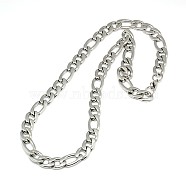 Fashionable 304 Stainless Steel Figaro Chain Necklaces for Men, with Lobster Claw Clasps, Stainless Steel Color, 24.02 inch(61cm)x12mm(STAS-A028-N018P)