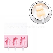Ice Pop Food Grade Silicone Molds, with Plastic Lids and Sticks, for Children Summer Home Kitchen Tools, Halloween Theme, Owl & People & Cat, Pink, 91x182x22mm, Stick: 86x15x12mm(AJEW-D039-18)