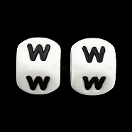 20Pcs White Cube Letter Silicone Beads 12x12x12mm Square Dice Alphabet Beads with 2mm Hole Spacer Loose Letter Beads for Bracelet Necklace Jewelry Making, Letter.W, 12mm, Hole: 2mm(JX432W)