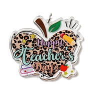 Teachers' Day Double-Sided Printed Acrylic Pendants, with Iron Jump Ring, Apple, 43x46x3mm, Hole: 5.5mm(OACR-G030-03E)
