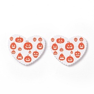 Halloween Acrylic Pendants, DIY Earrings Findings, Heart with Pumpkin Pattern, Orange Red, 26x31.5x2mm, Hole: 1.4mm(SACR-G018-01C)