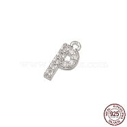 Real Platinum Plated Rhodium Plated 925 Sterling Silver Micro Pave Clear Cubic Zirconia Charms, Initial Letter, Letter P, 9.5x4x1.5mm, Hole: 0.9mm(STER-P054-10P-P)