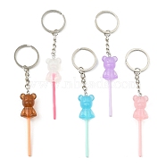Resin Bear Lollipop Pendant Keychain, with Iron Keychain Ring, 12.7cm(KEYC-JKC00522-02)