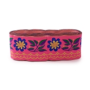 Embroidery Polyester Ribbons, Jacquard Ribbon, Tyrolean Ribbon, Garment Accessories, Floral Pattern, Camellia, 51mm, about 7m/bundle(SRIB-WH0006-85D)