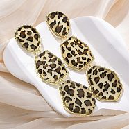 Alloy acrylic Dangle Stud Earrings, Long Leopard Print with Oval, Golden, 102x30mm(EJEW-M075-01G-03)