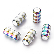 Electroplate Glass Beads, Column with Rhombus Pattern, Colorful, 20x10mm, Hole: 1.2mm, 50pcs/bag(EGLA-T009-20F)