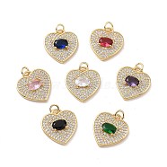 Heart Brass Micro Pave Cubic Zirconia Pendants, with Jump Rings, Cadmium Free & Nickel Free & Lead Free, Real 18K Gold Plated, Mixed Color, 18x17x4mm, Hole: 3mm(KK-G435-01G)