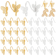 Elite 32Pcs 2 Colors Brass Butterfly Earring Hooks, with Vertical Loop, Golden & Silver, 15.5mm, Hole: 2mm, Pin: 0.5mm, 16Pcs/color(KK-PH0005-09)