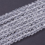 Glass Beads Strands, Faceted(32 Facets), Round, Clear, 4mm, Hole: 1mm, about 98pcs/strand, 13.7 inch(EGLA-J042-4mm-12)