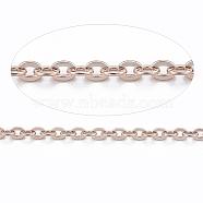 Ion Plating(IP) 304 Stainless Steel Cable Chains, Soldered, with Spool, Flat Oval, Rose Gold, 1.5x1.3x0.3mm, about 32.8 Feet(10m)/roll(CHS-H007-01RG)