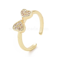 Clear Cubic Zirconia Heart Bowknot Open Cuff Ring, Brass Jewelry for Women, Golden, Inner Diameter: 17mm(RJEW-E072-06G)