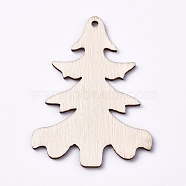 Undyed Wood Big Pendants, Christmas Tree, Blanched Almond, 54.5x38.5x1.5mm, Hole: 2mm(X-WOOD-TAC0003-45)