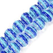 Handmade Lampwork Beads Strands, with Enamel, Round, Blue, 12.5~13mm, Hole: 1.5mm, about 33pcs/strand, 14.88~14.96 inch(37.8~38cm)(LAMP-F032-01A)