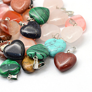 Heart Natural & Synthetic Mixed Stone Pendants, with Platinum Tone Brass Findings, 17~19x15~16x5~8mm, Hole: 2x7mm(G-Q371-M)
