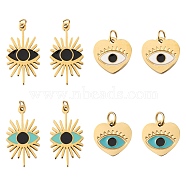 8Pcs 4 Style 316 Surgical Stainless Steel Enamel Pendants, with Jump Rings, Golden, Evil Eye & Heart with Evil Eye, Mixed Color, 9.5~16.5x9~10x1mm, Jump Ring: 2.7x0.4mm, Inner Diameter: 1.9mm, 2pcs/style(STAS-LS0001-78G)