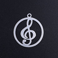 201 Stainless Steel Filigree Charms, Flat Round with Musical Note, Stainless Steel Color, 22.5x19.5x1mm, Hole: 1.5mm(STAS-T049-T687-1)