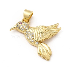 Rack Plating Brass Micro Pave Cubic Zirconia Pendants, Cadmium Free & Lead Free, Real 18K Gold Plated, Bird Charm, Clear, 21x21.5x4mm, Hole: 3.5x5mm(KK-E072-26G)
