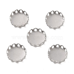316 Surgical Stainless Steel Cabochon Tray Settings, Lace Edge Bezel Cups, Flat Round, Stainless Steel Color, 11x3mm(STAS-I187-01B-P)