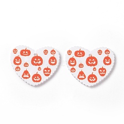 Halloween Acrylic Pendants, DIY Earrings Findings, Heart with Pumpkin Pattern, Orange Red, 26x31.5x2mm, Hole: 1.4mm(SACR-G018-01C)