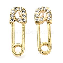 Rack Plating Brass Safety Pin Stud Earrings with Cubic Zirconia, Lead Free & Cadmium Free, Real 18K Gold Plated, 16x5.5mm(EJEW-D061-15G)