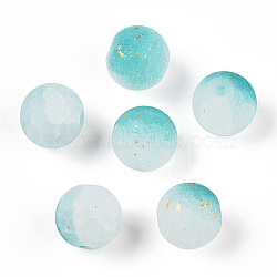 Frosted Baking Paint Crackle Glass Beads with Glitter Powder, Two Tone, Round, Light Sea Green, 10x9.5mm, Hole: 1.8mm(X1-DGLA-T004-01G)