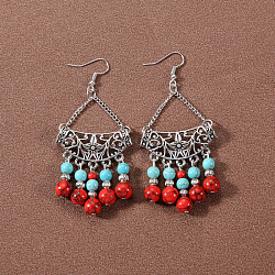 Bohemian tassel turquoise earrings, retro ethnic minority style earrings, personalized temperament, Tibetan ear accessories(JU8957-6)