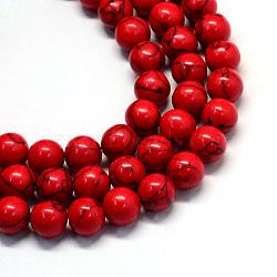 Synthetic Turquoise Gemstone Bead Strands, Round, Dyed, Red, 10x10mm, Hole: 1.6mm, about 49pcs/strand, 15.3 inch(TURQ-S280-10mm-06)