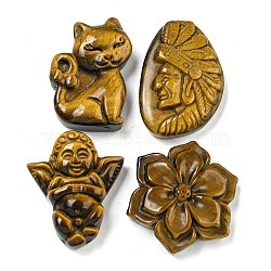 Natural Tiger Eye Carved Cabochons, Grade A, Chief & Cat Shape & Flower, Mixed Shapes, 37~40x27~37x10mm(G-U006-02)