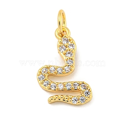 Rack Plating Brass Micro Pave Clear Cubic Zirconia Pendants, Long-Lasting Plated, with Jump Rings, Lead Free & Cadmium Free, Real 18K Gold Plated, Snake, 16.5x11x2mm, Hole: 3mm(KK-B093-02F-G)