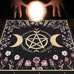 Polyester Tarot Tablecloth for Divination, Tarot Card Pad, Pendulum Tablecloth, Square, Moon, 490x490mm(PW-WG53080-09)