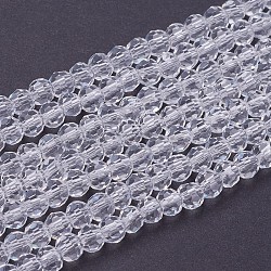 Glass Beads Strands, Faceted(32 Facets), Round, Clear, 4mm, Hole: 1mm, about 87~93pcs/strand, 32~33cm(EGLA-J042-4mm-12)