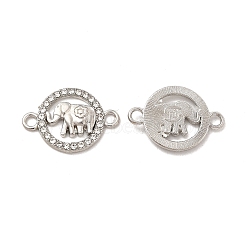 Alloy Connector Charms with Crystal Rhinestone, Flat Round Links with Elephant, Nickel, Platinum, 16x25x2.5mm, Hole: 2.4mm(FIND-H039-71P)