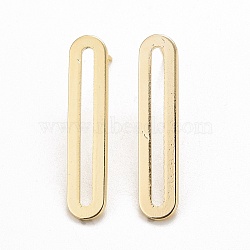Brass Long Oval Stud Earrings, Minimalist Geometry Earrings for Women, Cadmium Free & Lead Free, Real 14K Gold Plated, 30x6x1mm, Pin: 0.8mm(EJEW-C015-03G)