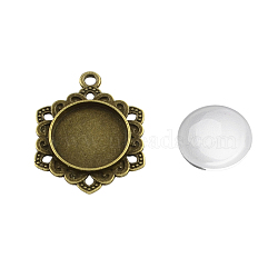 Pendant Making Sets, with Alloy Pendant Cabochon Settings and Glass Cabochons, Hexagon, Cadmium Free & Nickel Free & Lead Free, Antique Bronze, Tray: 16mm, 30.5x23.5x3mm, Hole: 2.5mm, 15.5~16x4~5mm(DIY-X0288-47AB-NR)