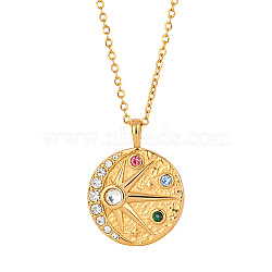 Golden Stainless Steel Micro Pave Cubic Zirconia Pendant Necklaces, Sun, 15.75 inch(40cm)(UF9683-1)