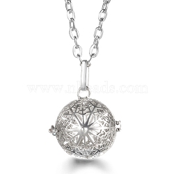 Platinum Brass Cage Pendant Necklaces, Round, 17.72~23.62 inch(45~60cm)(PW-WG37135-25)