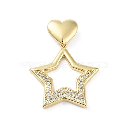 Rack Plating Brass Micro Pave Clear Cubic Zirconia Pendants, Long-Lasting Plated, Lead Free & Cadmium Free, Star, 39mm, Hole: 4x7.5mm, star: 30x30x3mm(KK-H474-19G-04)