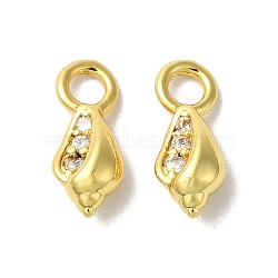 Brass Micro Pave Cubic Zirconia Pendant, Lead Free & Cadmium Free, Long-Lasting Plated, Conch, Real 18K Gold Plated, 10.5x4x3.5mm, Hole: 2mm(KK-H487-18G)