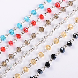 Handmade Rondelle Glass Beads Chains for Necklaces Bracelets Making, with Platinum Iron Eye Pin, Unwelded, Mixed Color, 39.3 inch, Beads: 6x4.5mm(AJEW-JB00038)