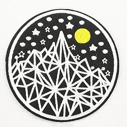 Computerized Embroidery Cloth Iron on/Sew on Patches, Costume Accessories, Appliques, Flat Round, Black & White & Yellow, 79mm(DIY-O003-27)