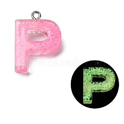 Luminous Resin Pendants, Glow in the Dark, with Platinum Plated Loop, Letter, Letter P, 24x17x5.5mm, Hole: 1.8mm(RESI-I059-P01)