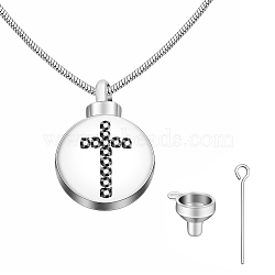 Rhinestone Urn Ashes Necklace, Platinum Brass Pendant Necklace for Women, Flat Round, 19.69 inch(50cm), Flat Round: 28x18x8.5mm(BOTT-PW0011-01A)