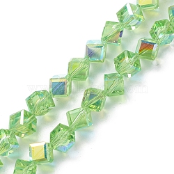 Electroplate Transparent Glass Beads Strands, Faceted, AB Color Plated, Cube, Green, 9x8.5x8.5mm, Hole: 1.4mm, about 72pcs/strand, 24.80''(63cm)(EGLA-K015-03A)