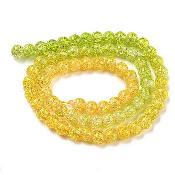 Spray Painted Crackle Glass Beads Strands, Gradient Color, Segmented Multi-color Beads, Round, Yellow Green, 6mm, Hole: 1mm, about 60pcs/strand, 14.96~15.04 inch(38~38.2cm)