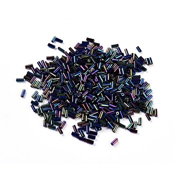 Glass Bugle Beads, Metallic Colours, Colorful, 4~5x2mm, Hole: 0.8mm, about 15000pcs/pound