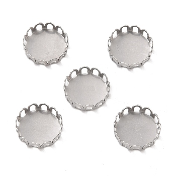 316 Surgical Stainless Steel Cabochon Tray Settings, Lace Edge Bezel Cups, Flat Round, Stainless Steel Color, 11x3mm