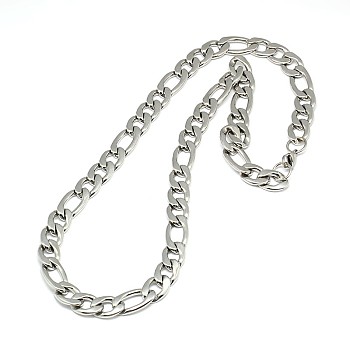 Fashionable 304 Stainless Steel Figaro Chain Necklaces for Men, with Lobster Claw Clasps, Stainless Steel Color, 24.02 inch(61cm)x12mm
