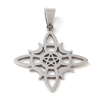 Hollow Out 201 Stainless Steel Pendants, Witches Knot Charm, Stainless Steel Color, 34x31x1.5mm, Hole: 4.5x8.5mm